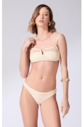 Biquíni Bustiê Decote V Mesh Lurex Natural