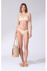 Biquíni Bustiê Decote V Mesh Lurex Natural