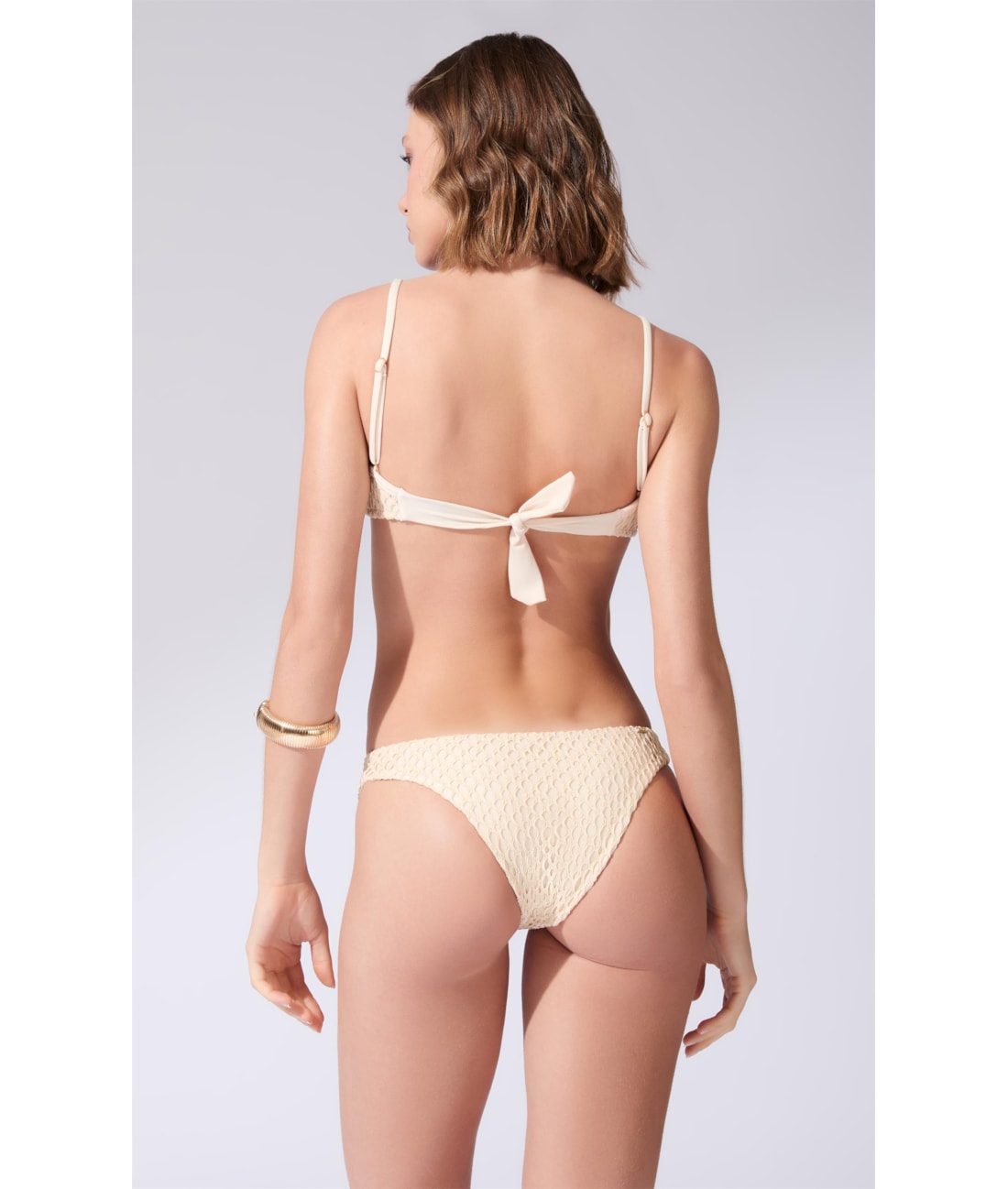 Biquíni Bustiê Decote V Mesh Lurex Natural