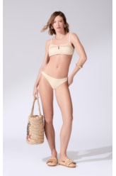 Biquíni Bustiê Decote V Mesh Lurex Natural