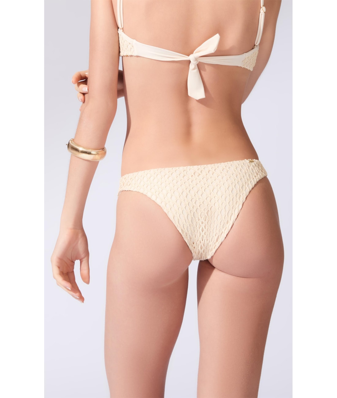 Biquíni Bustiê Decote V Mesh Lurex Natural