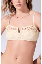 Biquíni Bustiê Decote V Mesh Lurex Natural