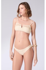 Biquíni Bustiê Decote V Mesh Lurex Natural