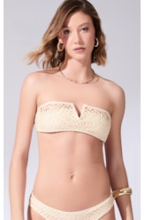 Biquíni Bustiê Decote V Mesh Lurex Natural