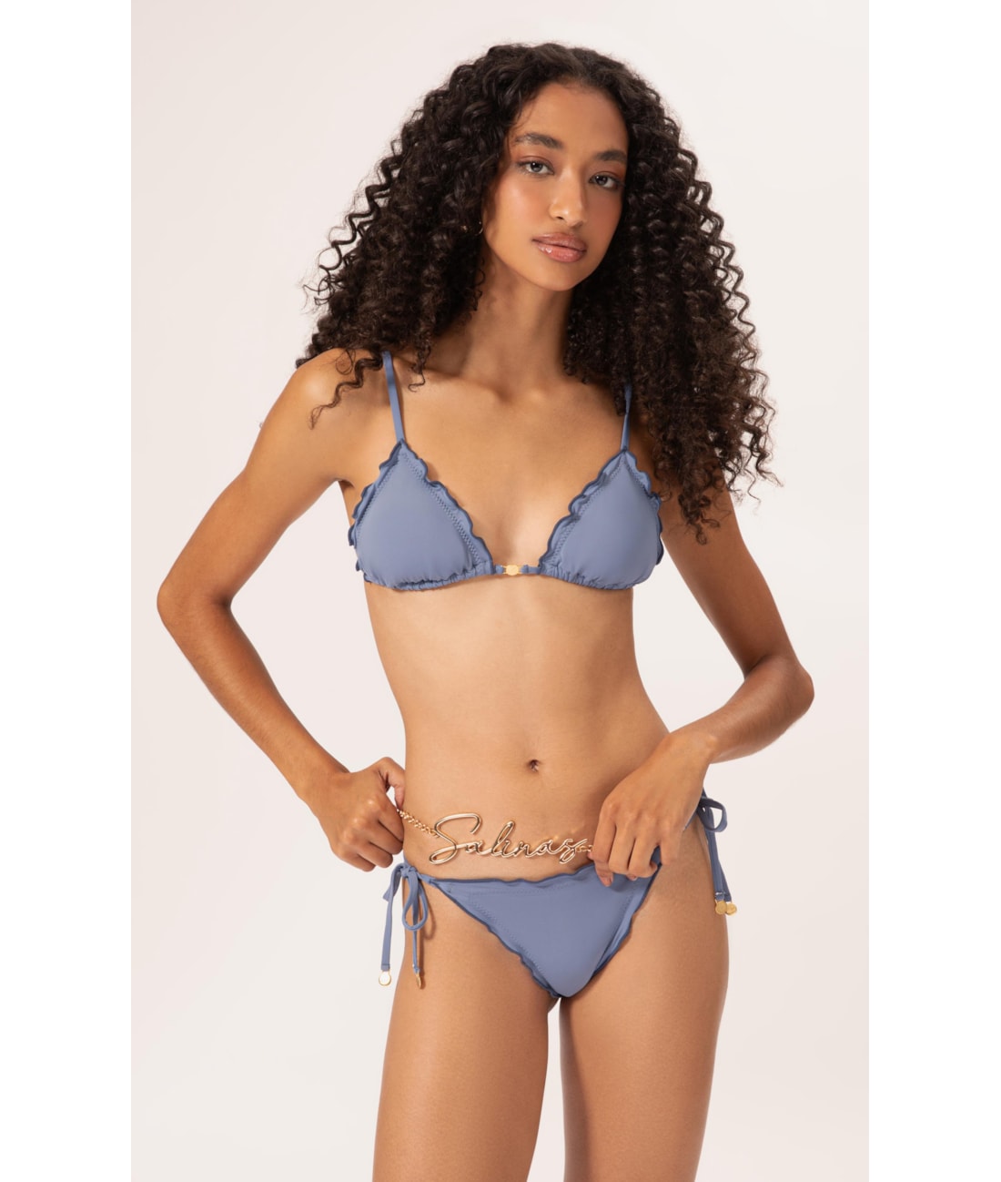 Biquíni Cortininha Frufru Clássicos Azul Seco