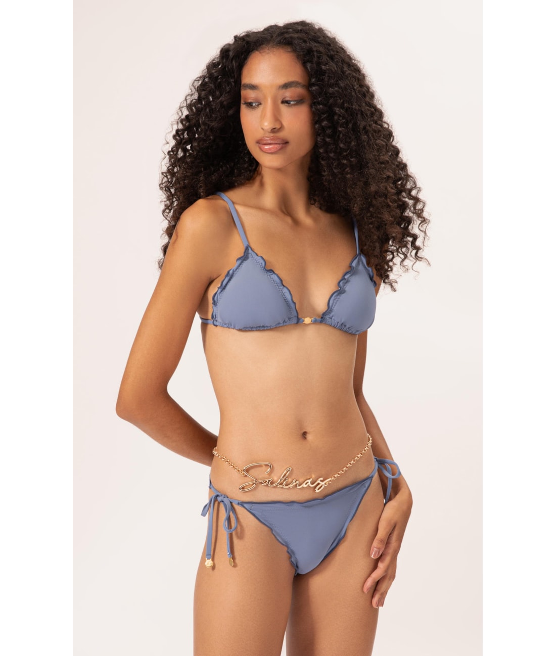 Biquíni Cortininha Frufru Clássicos Azul Seco