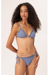 Biquíni Cortininha Frufru Clássicos Azul Seco