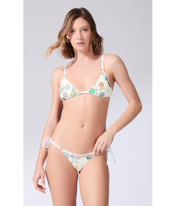 Biquíni Cortininha New Viés Bouquet Off White