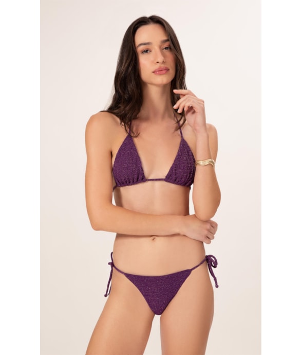 Biquíni Cortininha Rolotê Crepe Shine Roxo