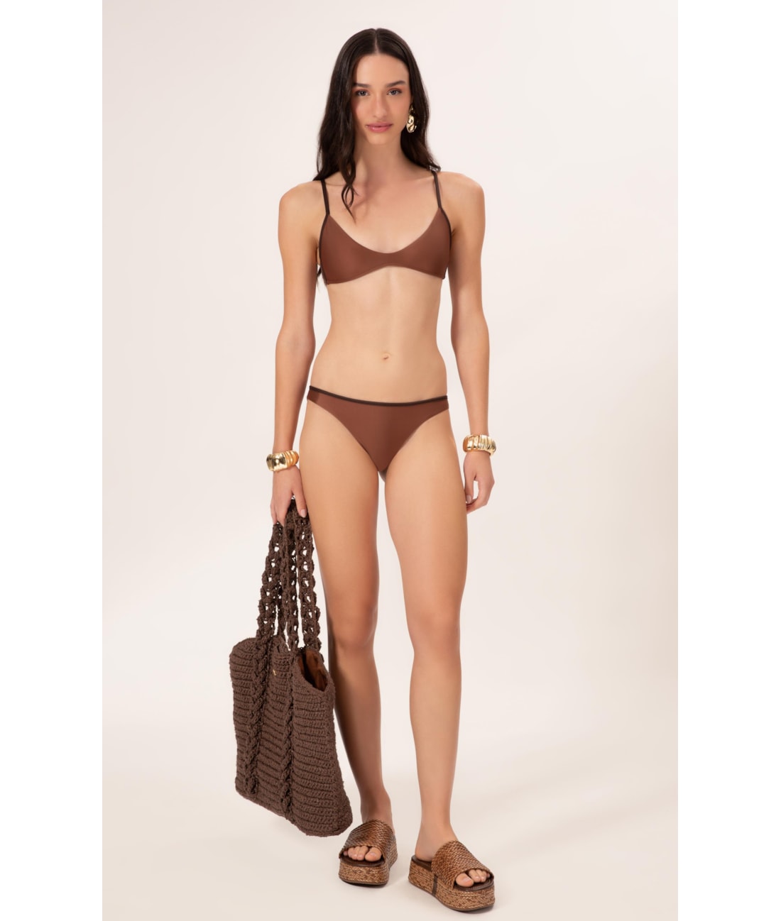 Biquíni Decote V Viés Duo Marrom