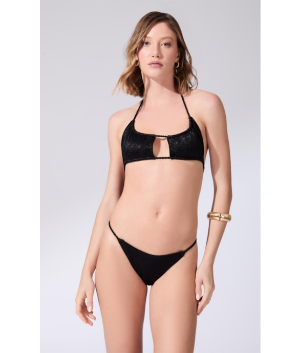 Biquíni Faixa Canal Jacquard Laguna Preto