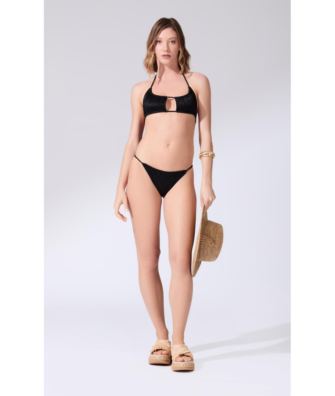 Biquíni Faixa Canal Jacquard Laguna Preto