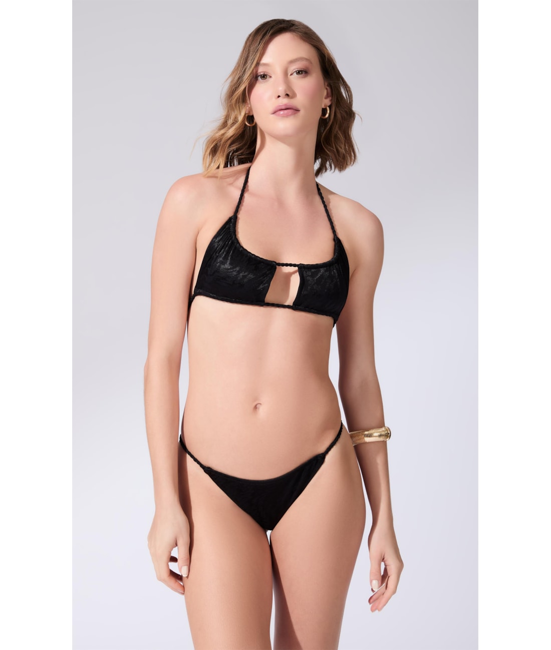 Biquíni Faixa Canal Jacquard Laguna Preto