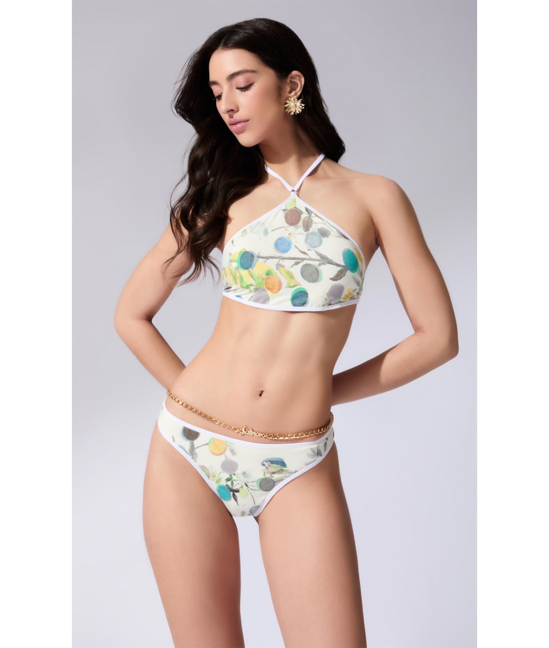 Biquíni Frente Única Viés Bouquet Off White