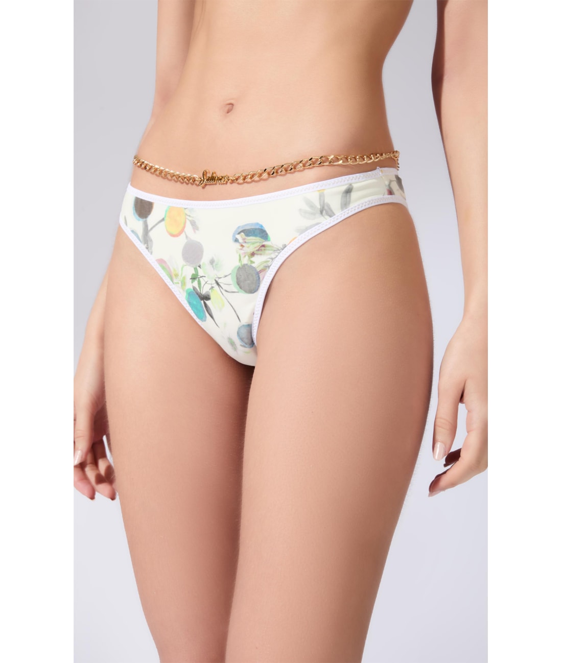 Biquíni Frente Única Viés Bouquet Off White
