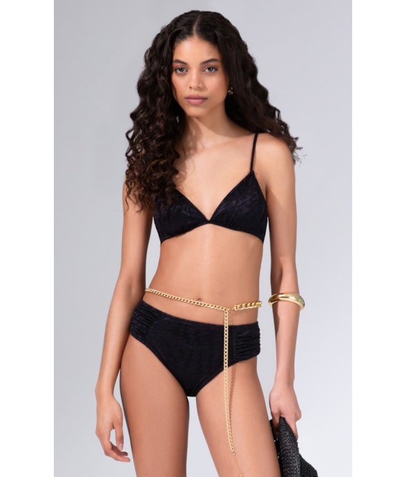 Biquíni Meia Taça Comfort Jacquard Laguna Preto
