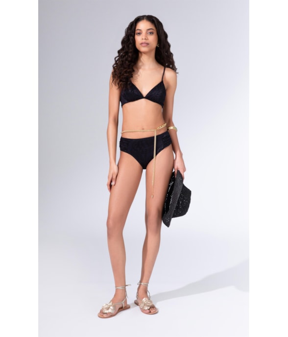 Biquíni Meia Taça Comfort Jacquard Laguna Preto