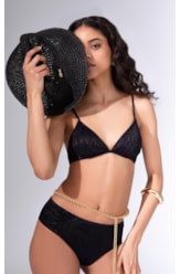 Biquíni Meia Taça Comfort Jacquard Laguna Preto