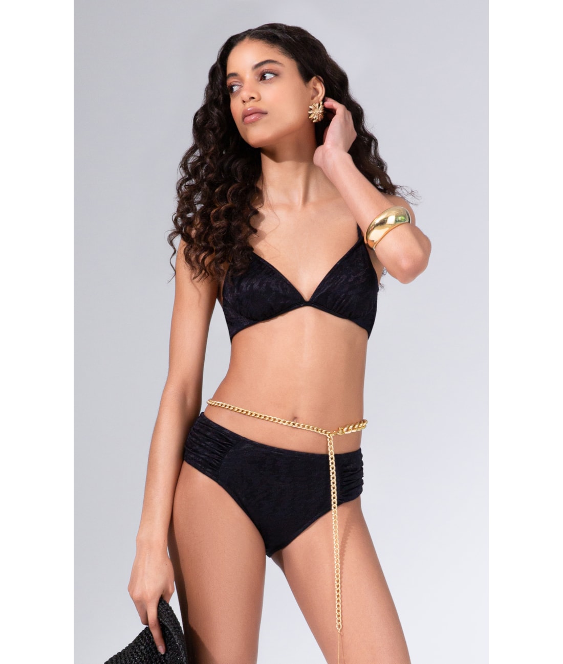 Biquíni Meia Taça Comfort Jacquard Laguna Preto