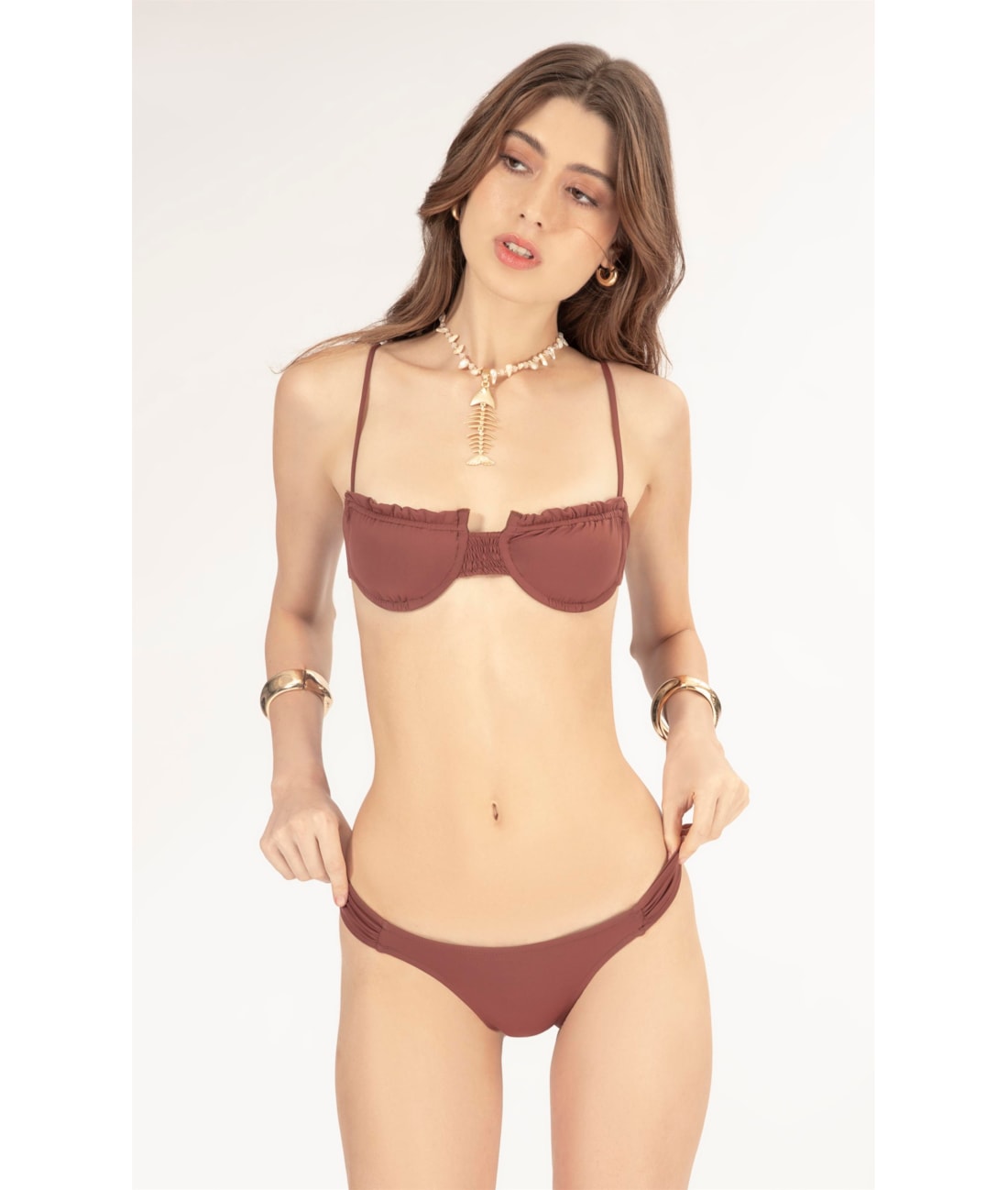 Biquíni Meia Taça Franzido Draping Marrom
