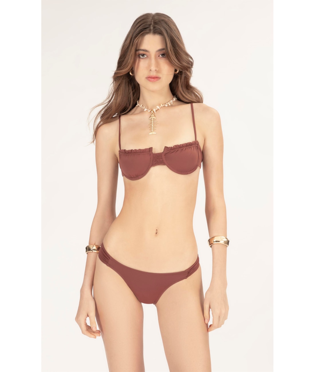 Biquíni Meia Taça Franzido Draping Marrom