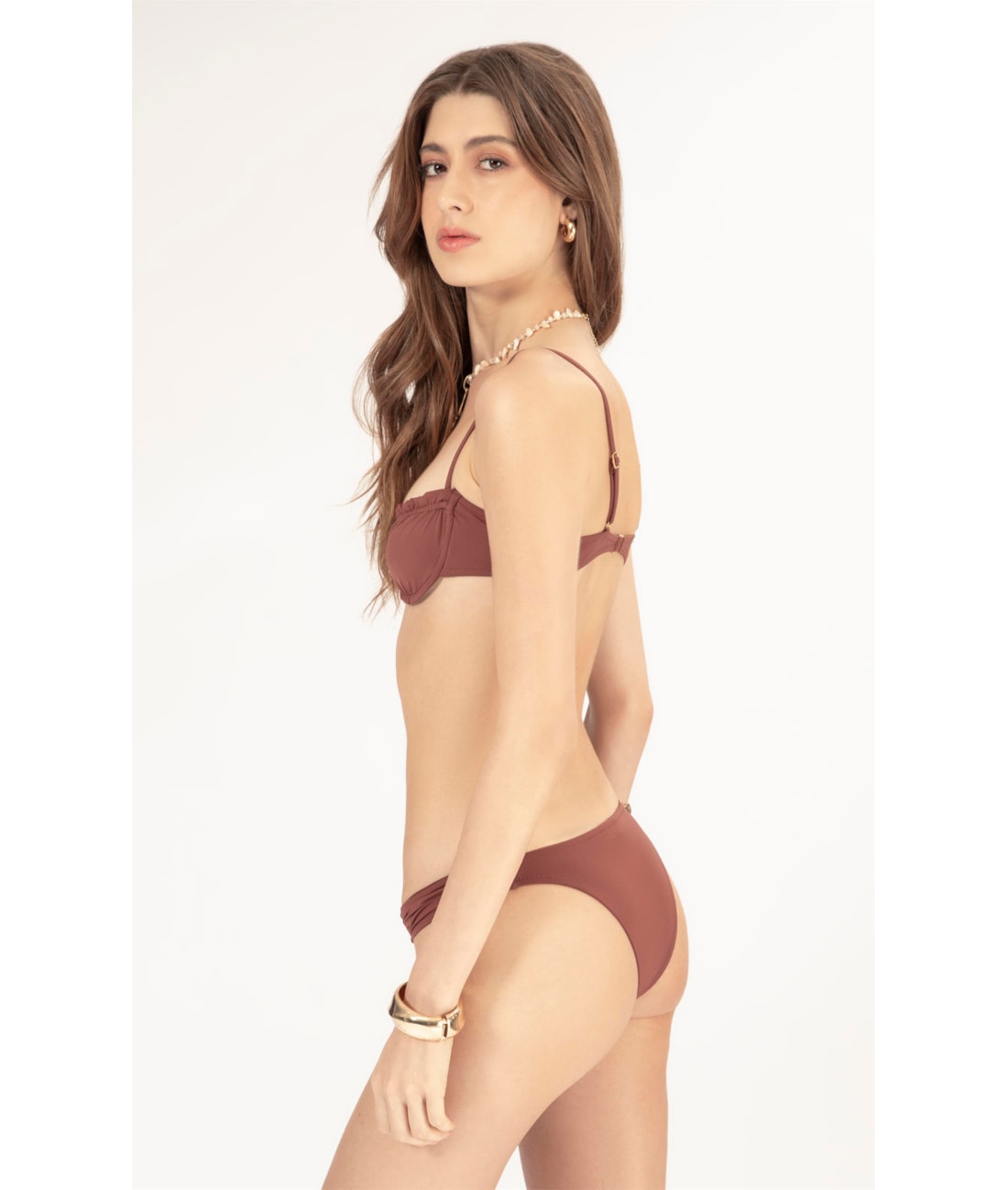Biquíni Meia Taça Franzido Draping Marrom