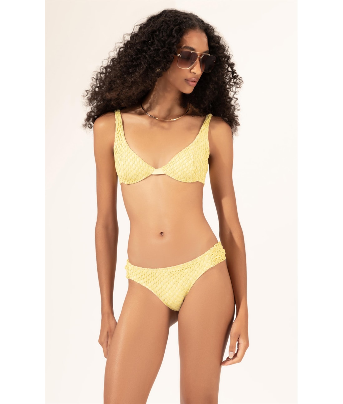 Biquíni Meia Taça Recorte MESH LUREX Amarelo Claro