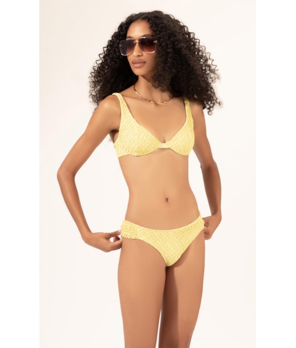 Biquíni Meia Taça Recorte MESH LUREX Amarelo Claro