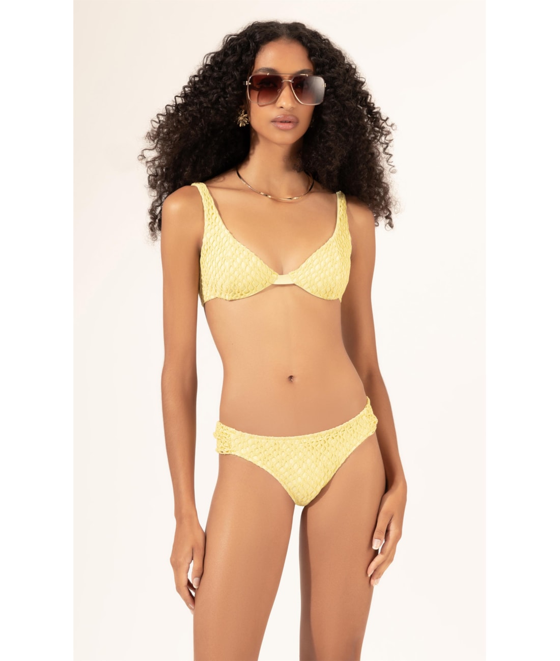 Biquíni Meia Taça Recorte MESH LUREX Amarelo Claro
