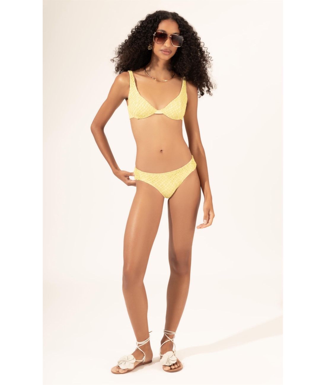 Biquíni Meia Taça Recorte MESH LUREX Amarelo Claro
