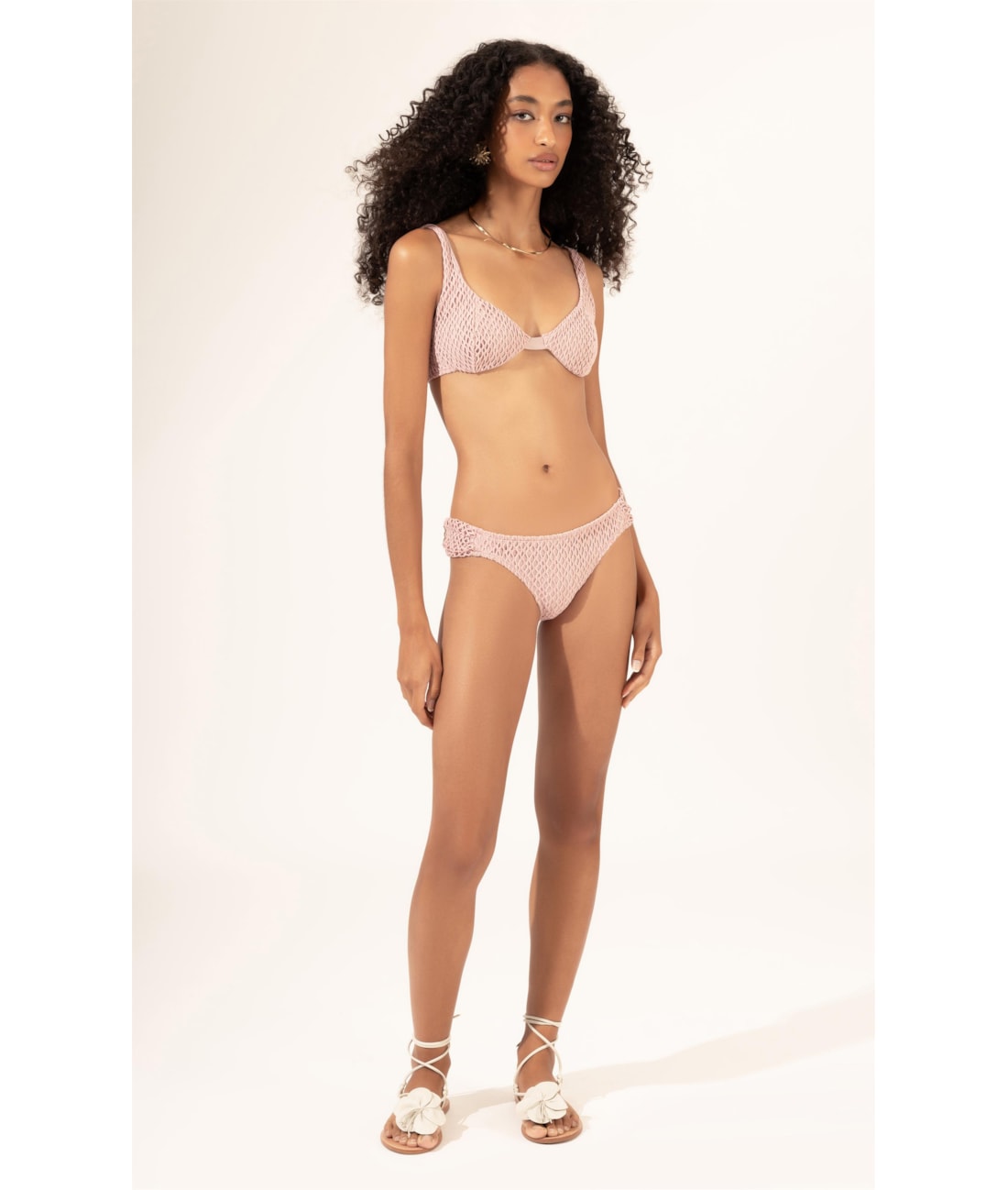 Biquíni Meia Taça Recorte MESH LUREX Rosê