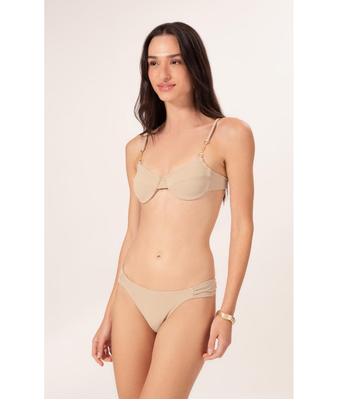 Biquíni Meia Taça Reto Canelado Sculpt Areia