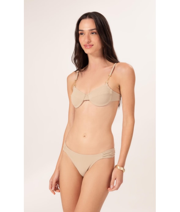 Biquíni Meia Taça Reto Canelado Sculpt Areia