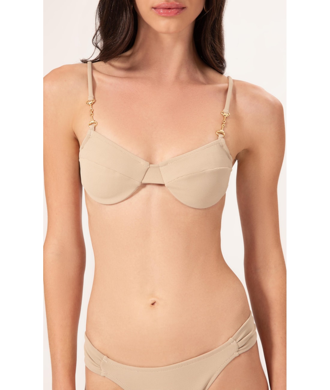 Biquíni Meia Taça Reto Canelado Sculpt Areia