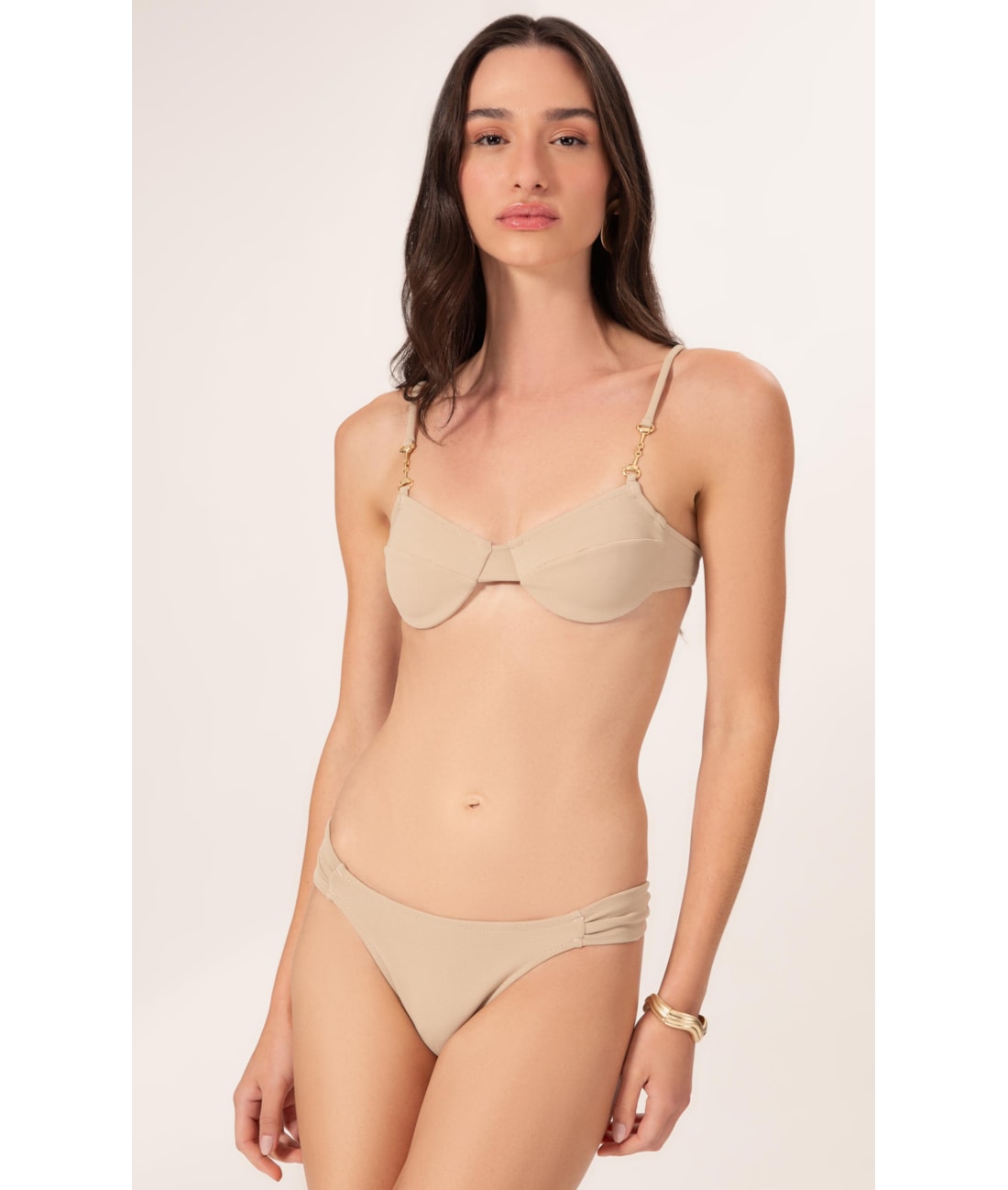 Biquíni Meia Taça Reto Canelado Sculpt Areia