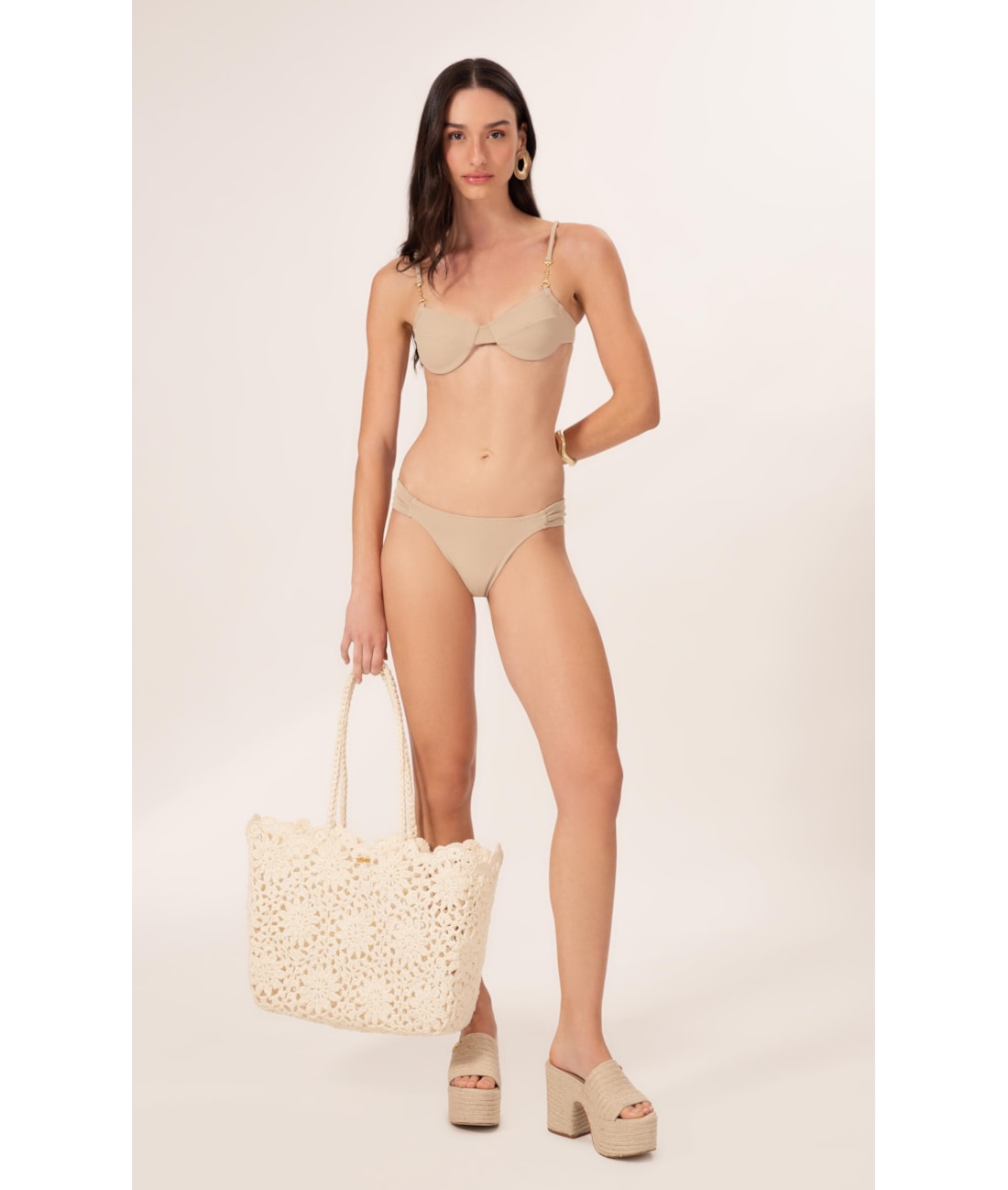 Biquíni Meia Taça Reto Canelado Sculpt Areia