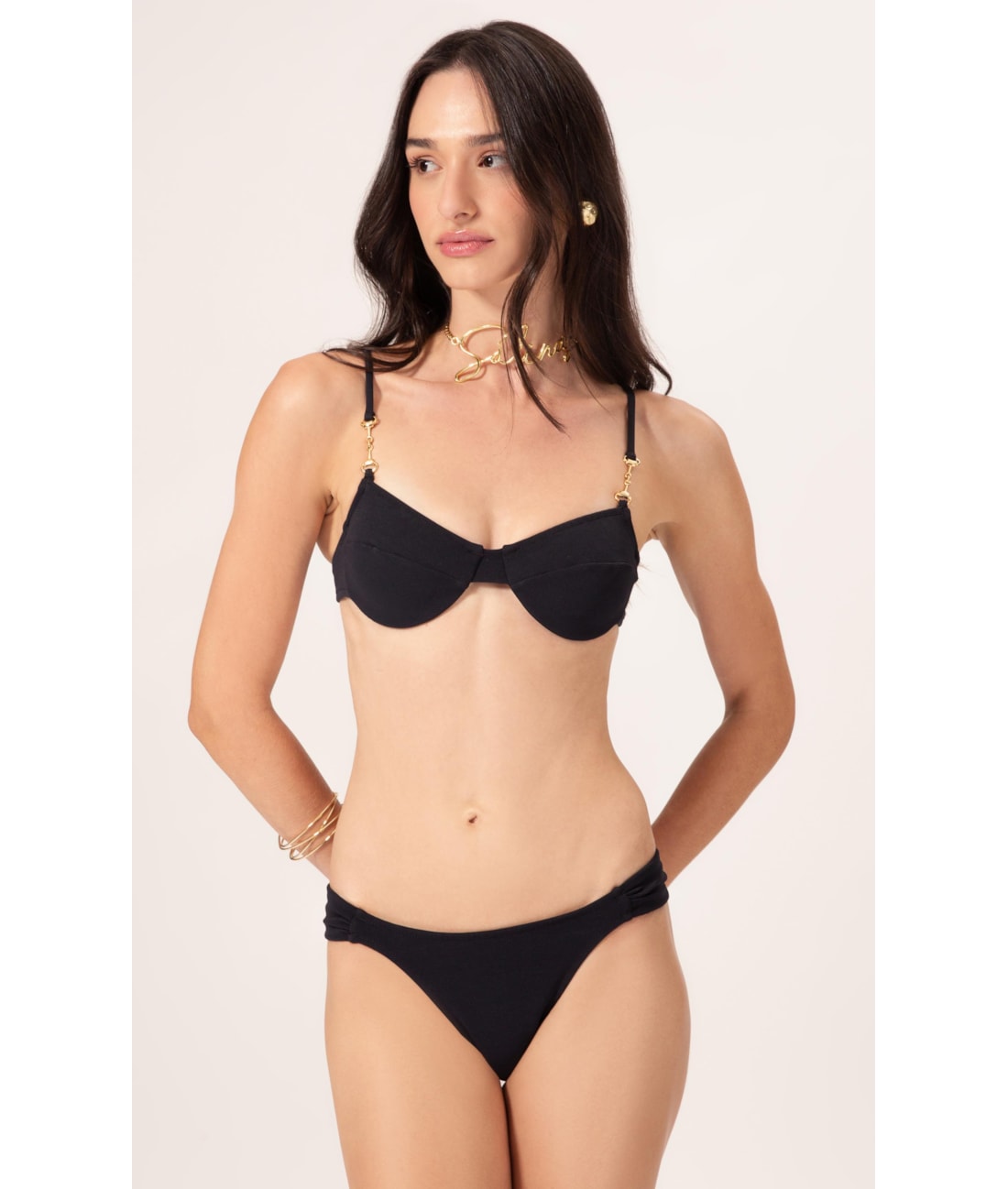 Biquíni Meia Taça Reto Canelado Sculpt Preto