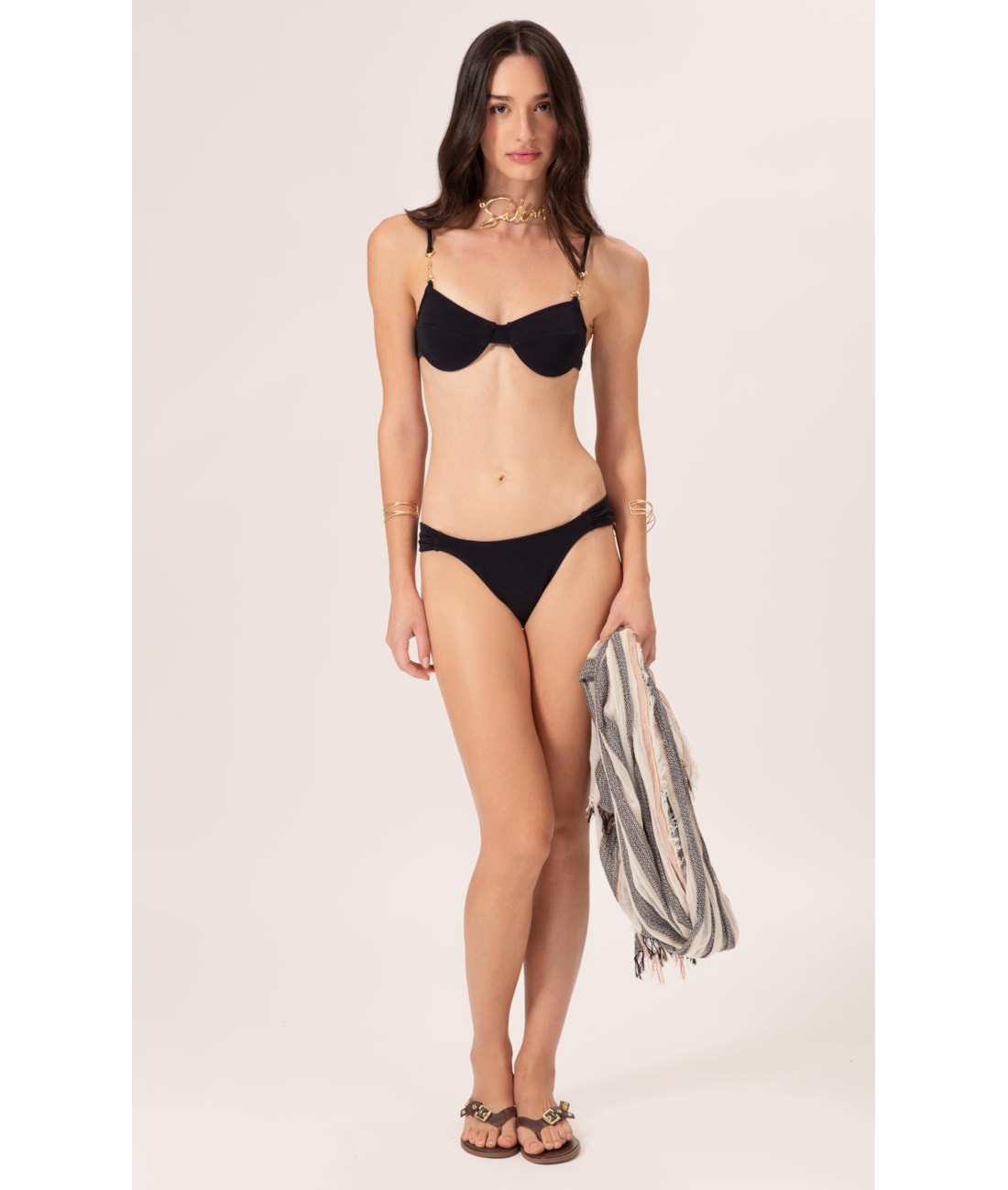 Biquíni Meia Taça Reto Canelado Sculpt Preto