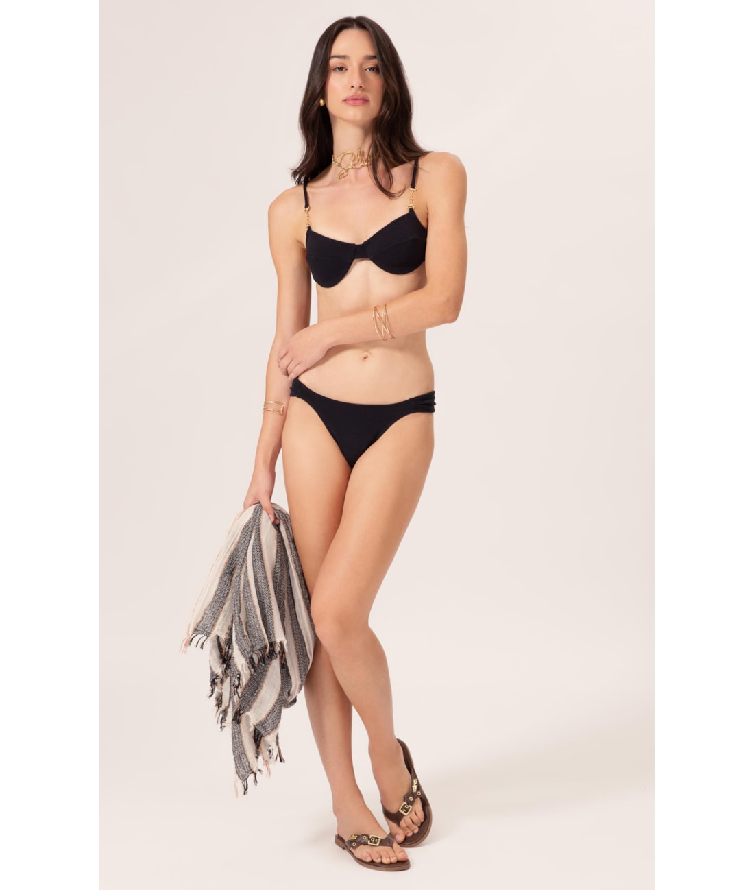 Biquíni Meia Taça Reto Canelado Sculpt Preto