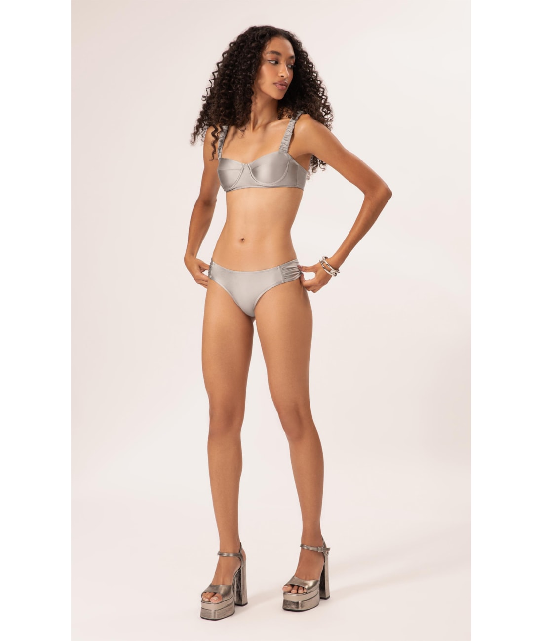 Biquíni Meia Taça Retrô Satin Skin Silver Gray