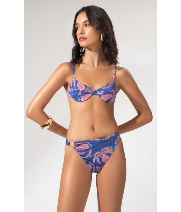 Biquíni Meia Taça Retro Sous-Marine Azul
