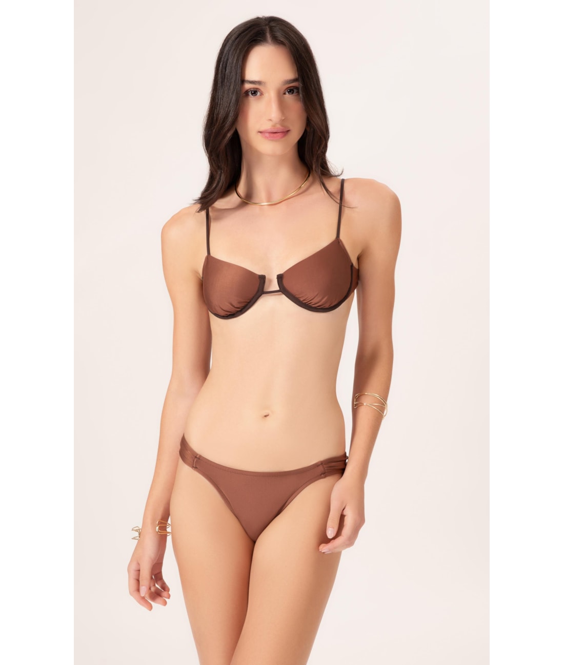 Biquíni Meia Taça Viés Duo Marrom
