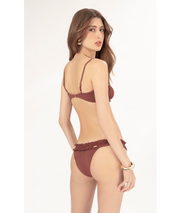 Biquíni Reto Franzido Draping Marrom