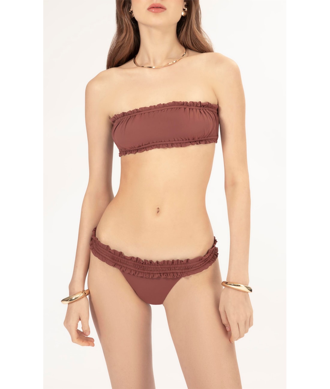 Biquíni Reto Franzido Draping Marrom