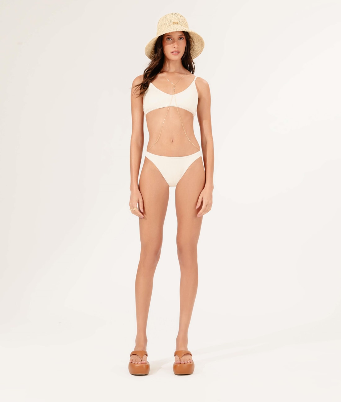 Biquíni Top Regata Novo Viés Madras Off White