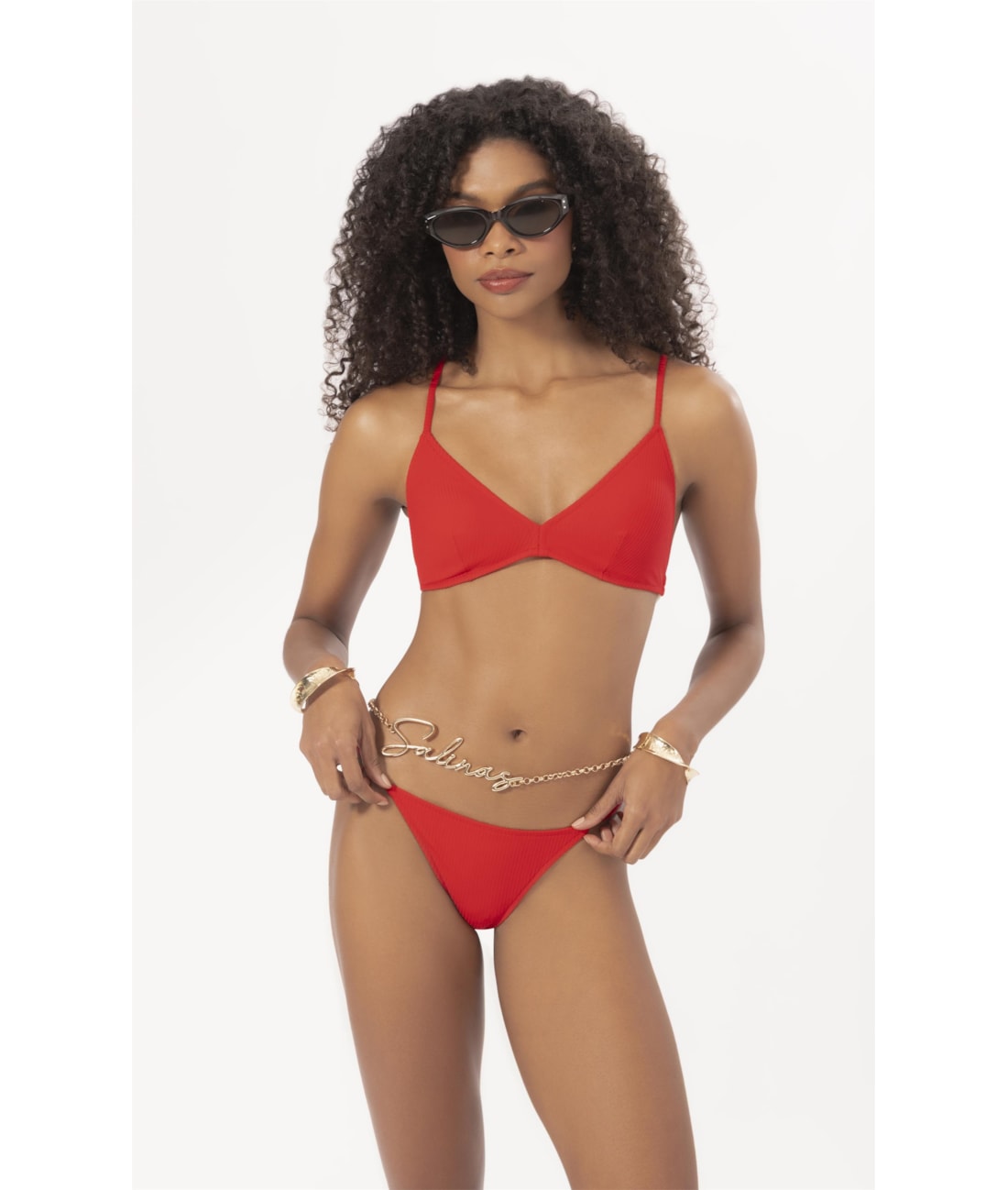 Biquíni Triângulo Fixo CANELADO GEO Vermelho