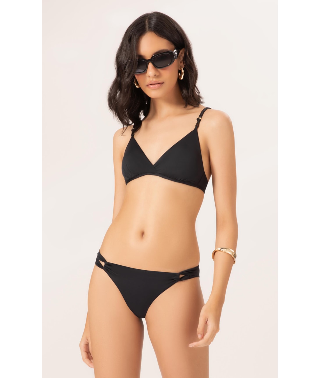 Biquíni Triângulo Transpassado Draping Preto
