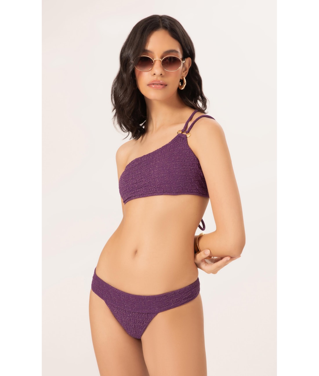 Biquíni Um Ombro Só Crepe Shine Roxo