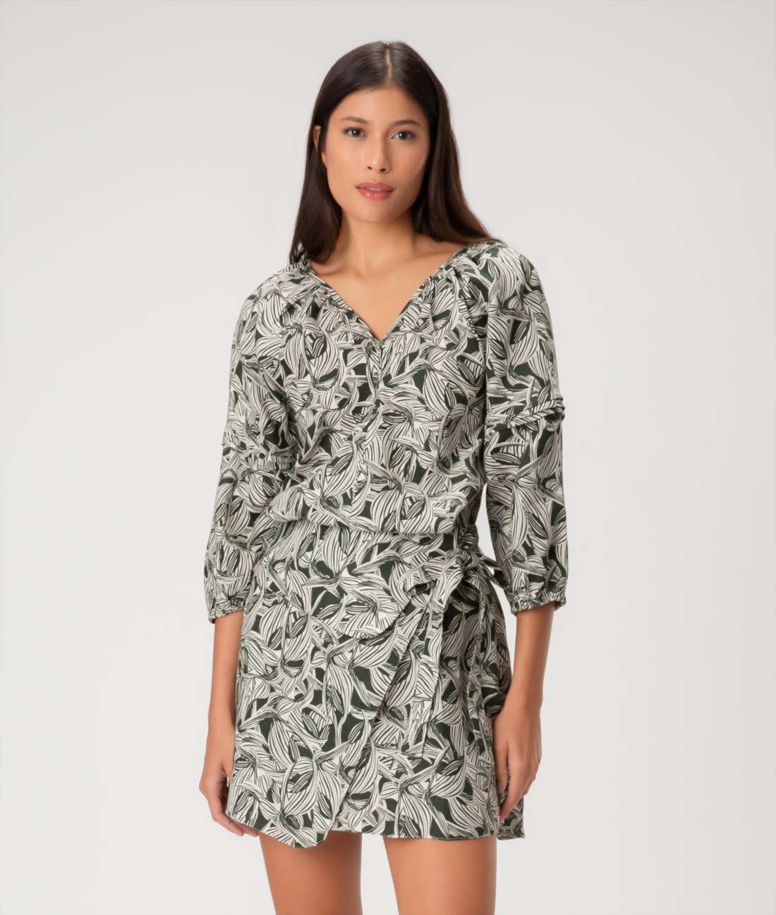 Bata Linen Print Verde Escuro