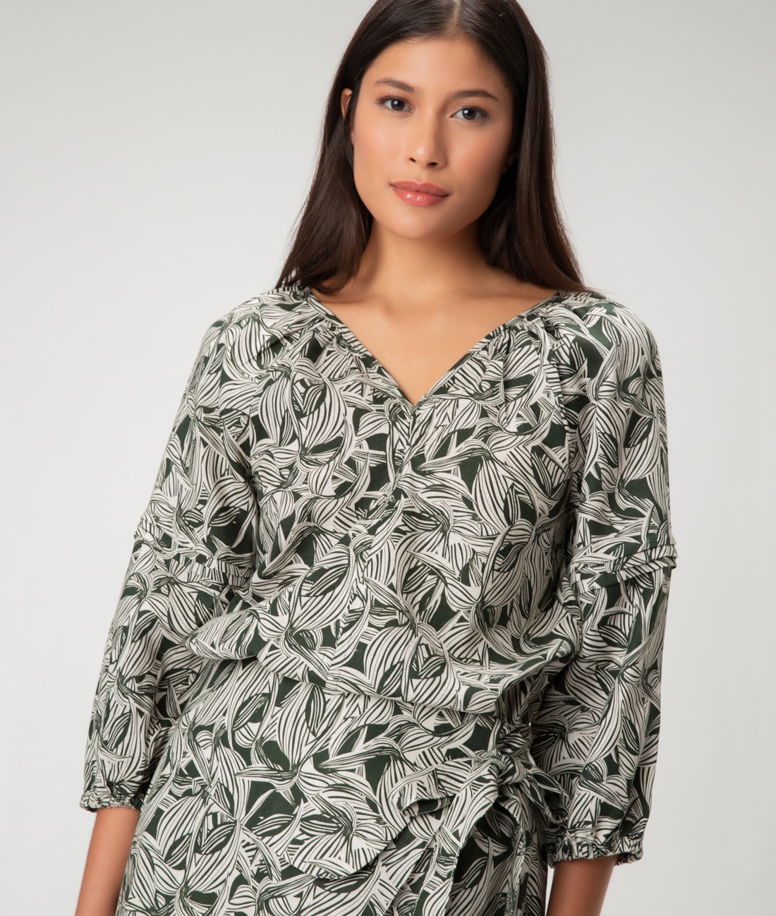 Bata Linen Print Verde Escuro
